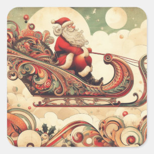 Pegatina Cuadrada vintage/whimsical/santa/Navidades
