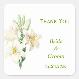 Pegatina Cuadrada Vintage white lily flowers boda favor gracias