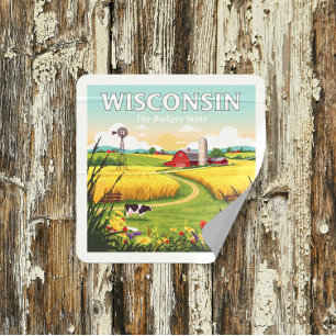Pegatina Cuadrada Vintage Wisconsin