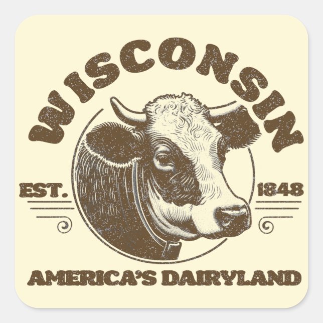 Pegatina Cuadrada Vintage Wisconsin (Anverso)