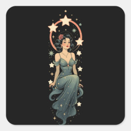 Pegatina Cuadrada Vintage Woman