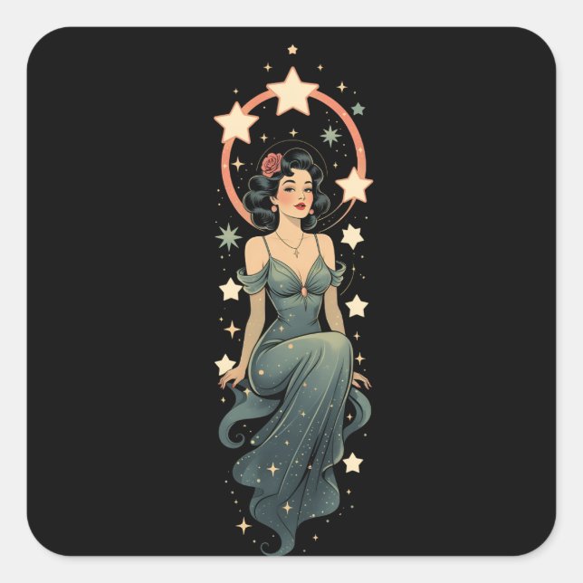 Pegatina Cuadrada Vintage Woman (Anverso)