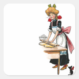 Pegatina Cuadrada Vintage Woman Rolling Dough