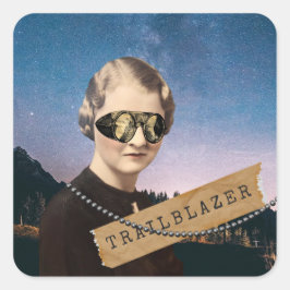 Pegatina Cuadrada Vintage Woman Trailblazer Night Sky Pop Art