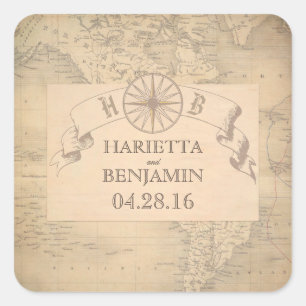 Pegatina Cuadrada Vintage World Map Adventure and Travel Boda