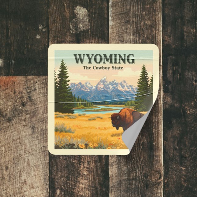 Pegatina Cuadrada Vintage Wyoming (Subido por el creador)