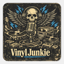Pegatina Cuadrada Vinyl Junkie – Coleccionista de Discos Amor Analóg