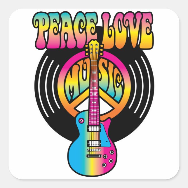 Pegatina Cuadrada Vinyl Peace Love & Music (Anverso)