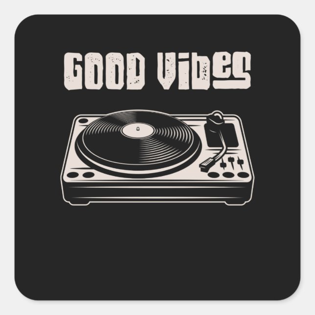 Pegatina Cuadrada Vinyl Turntable Music DJ Record (Anverso)