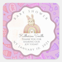 Pegatina Cuadrada VIOLET bunny pastel party babyshower