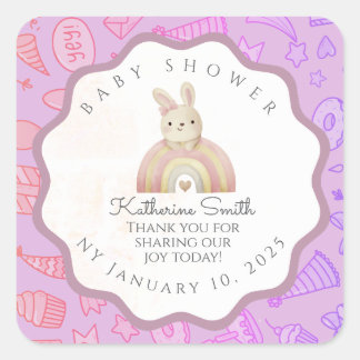 Pegatina Cuadrada VIOLET bunny pastel party babyshower 