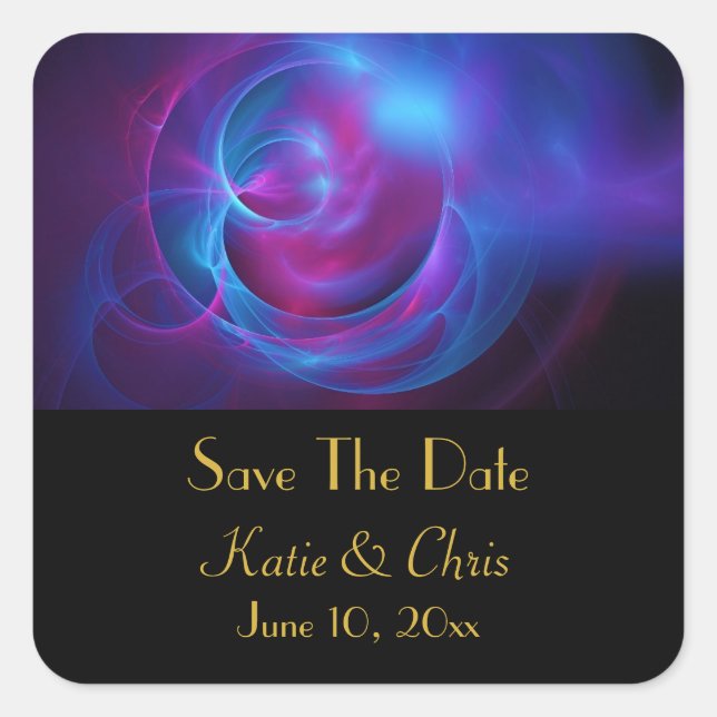 Pegatina Cuadrada Violeta azul y fractura cósmica rosa (Anverso)