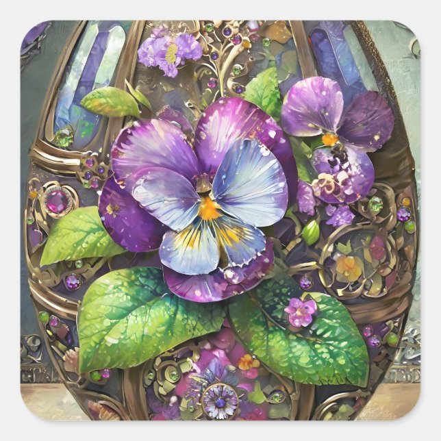 Pegatina Cuadrada Violetas de Pie de Pájaro en Flor Flores Silvestre (Anverso)