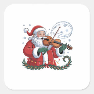 Pegatina Cuadrada Violinista de Santa Violinista Música de Navidad X