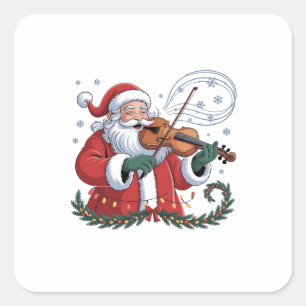Pegatina Cuadrada Violinista de Santa Violinista Música de Navidad X