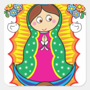 PEGATINA CUADRADA VIRGEN DE GUADALUPE CARICATURA 01 PERSONALIZABLE P