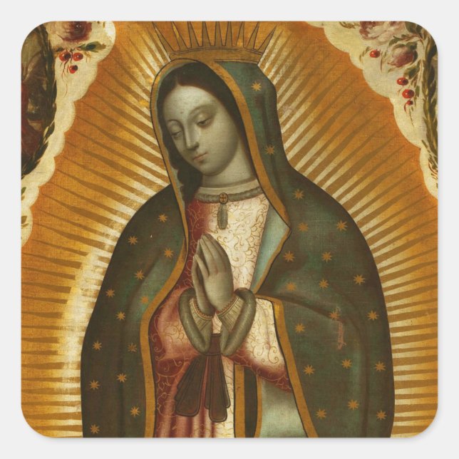 Pegatina Cuadrada Virgen de Guadalupe Nuestra Señora Madre María (Anverso)