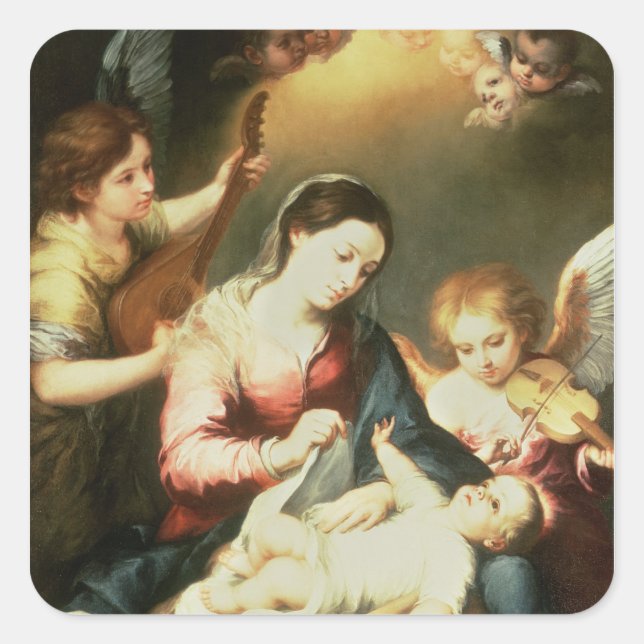 Pegatina Cuadrada Virgen de la Ropa de chapoteo (Anverso)