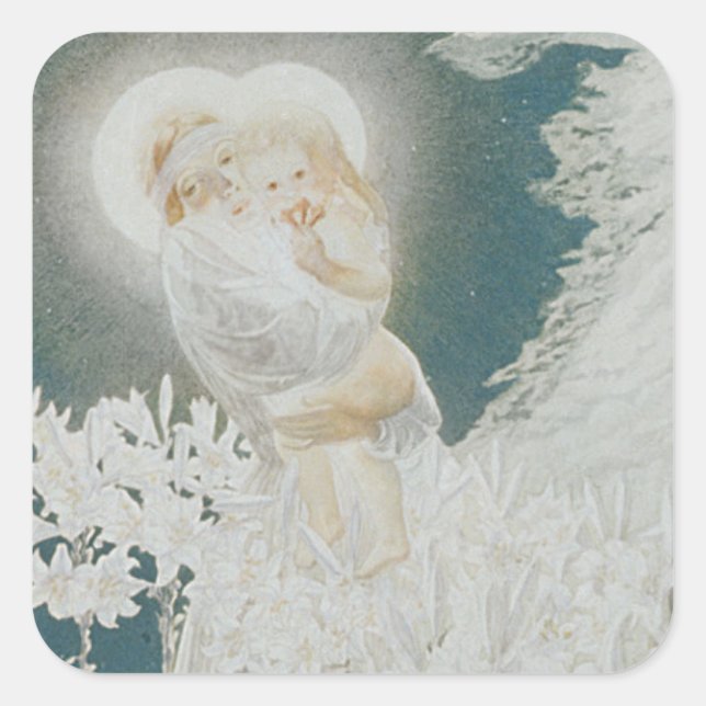 Pegatina Cuadrada Virgen de los Lilies (Anverso)