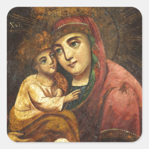 Pegatina Cuadrada Virgen del ícono ucraniano de Pochayiv