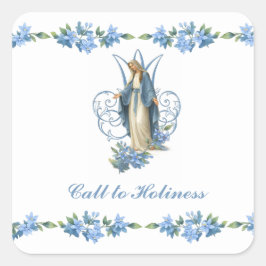 Pegatina Cuadrada Virgen María Católica Floral Religiosa Vintage