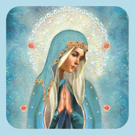 Pegatina Cuadrada Virgen María En La Oración Hallo Bonito Azul Robo