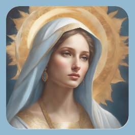 Pegatina Cuadrada Virgen María Halo Icono Católico Moderno
