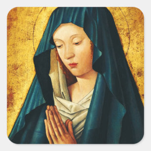 Pegatina Cuadrada Virgen María Hodegetria Arte de Icono Católico Biz