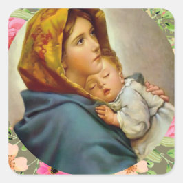 Pegatina Cuadrada Virgen María Jesús Madre Bendita Santa María