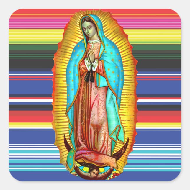 Pegatina Cuadrada Virgen María Nuestra Señora de Guadalupe Tilma Peg (Anverso)