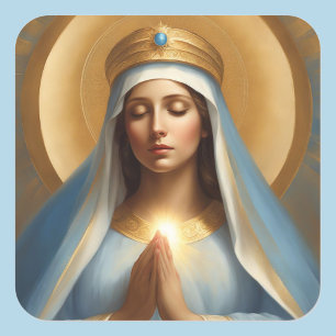 Pegatina Cuadrada Virgen María Poder de la Oración Halo Crown