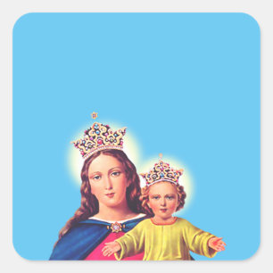 Pegatina Cuadrada Virgen María reina con Jesús