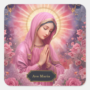 Pegatina Cuadrada Virgen María rezando Navidad