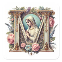 Virgen Religiosa María "M" Floral Vintage católica