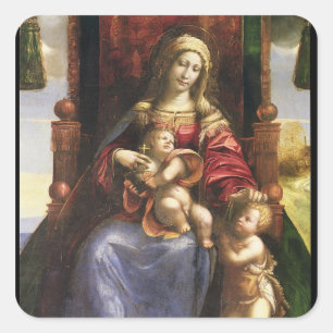 Pegatina Cuadrada Virgen y niño con el bebé San Juan