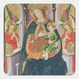 Pegatina Cuadrada Virgen y niño con los músicos del ángel
