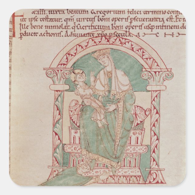 Pegatina Cuadrada Virgen y niño con San Gregorio el Grande (Anverso)