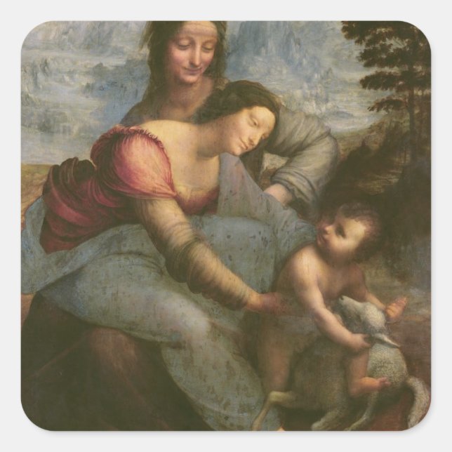 Pegatina Cuadrada Virgen y niño con St Anne, c.1510 (Anverso)