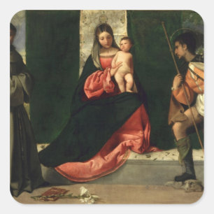 Pegatina Cuadrada Virgen y niño con St Anthony de Padua