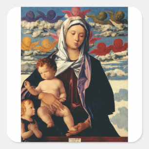 Pegatina Cuadrada Virgen y Niño de Bellini Alta Fidelidad Arte Refin
