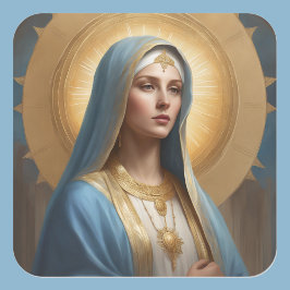 Pegatina Cuadrada Virgin Mary Halo Un Ícono Católico Moderno