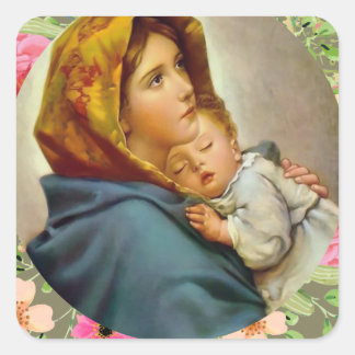 Pegatina Cuadrada Virgin Mary Jesus Blessed Mother Holy Mary