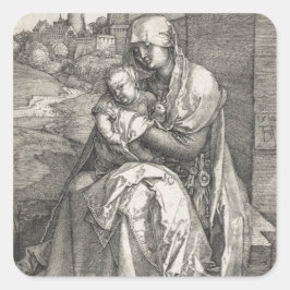Pegatina Cuadrada Virgin Sentado por un muro por Albrecht Durer