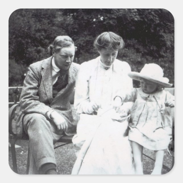 Pegatina Cuadrada Virginia Woolf con Clive y Bell juliana, 1910 (Anverso)