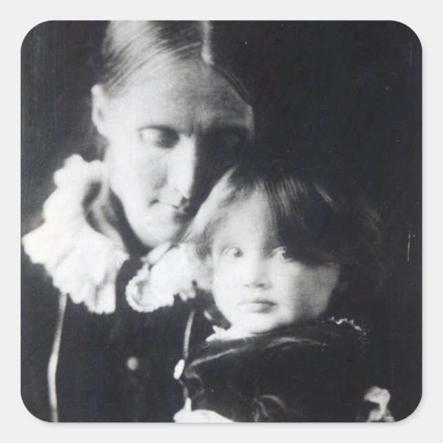 Pegatina Cuadrada Virginia Woolf, con su madre Julia, 1884 (Anverso)