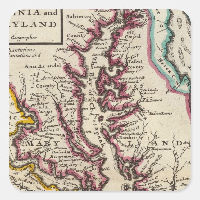 Pegatina Cuadrada Virginia y Maryland (Anverso)
