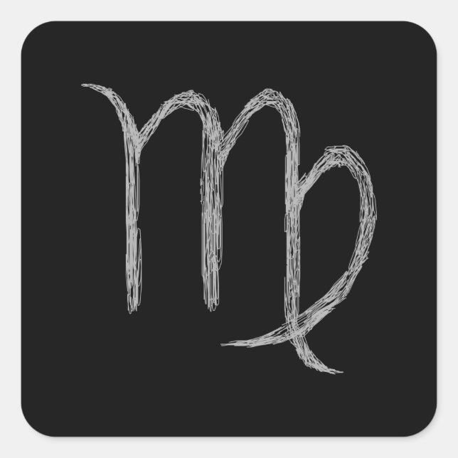 Pegatina Cuadrada Virgo. Rótulo Astrológico Zodiaco. Negro (Anverso)