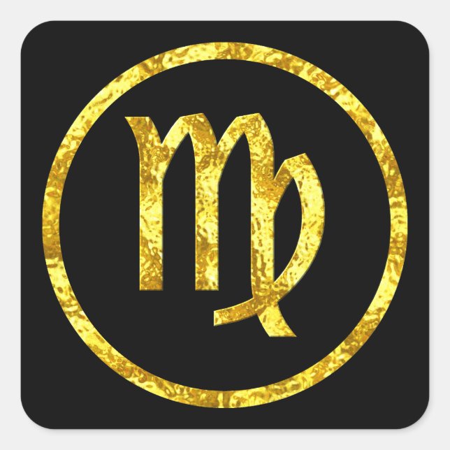 Pegatina Cuadrada Virgo Sun Rótulo Black Circle Hammered Gold Look (Anverso)