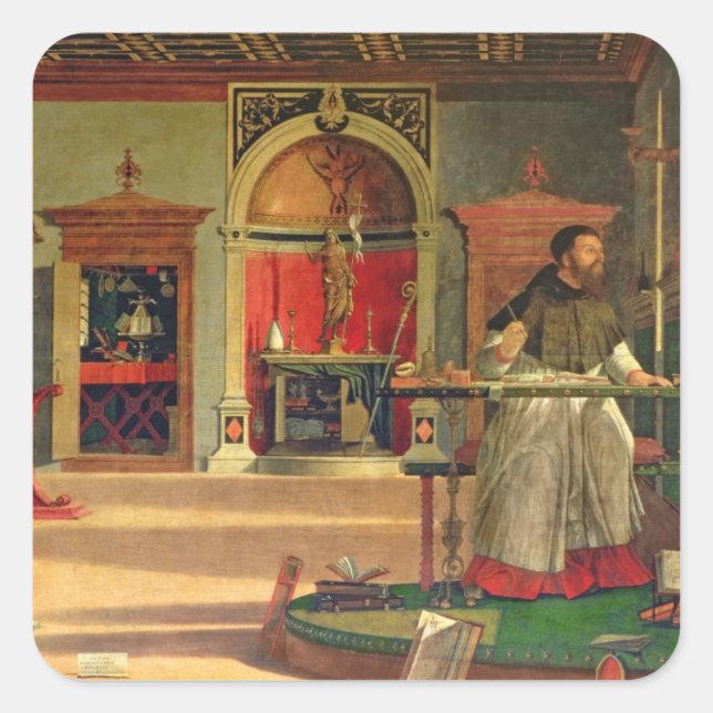 Pegatina Cuadrada Visión de San Agustín, 1502-08 (aceite sobre lienz (Anverso)