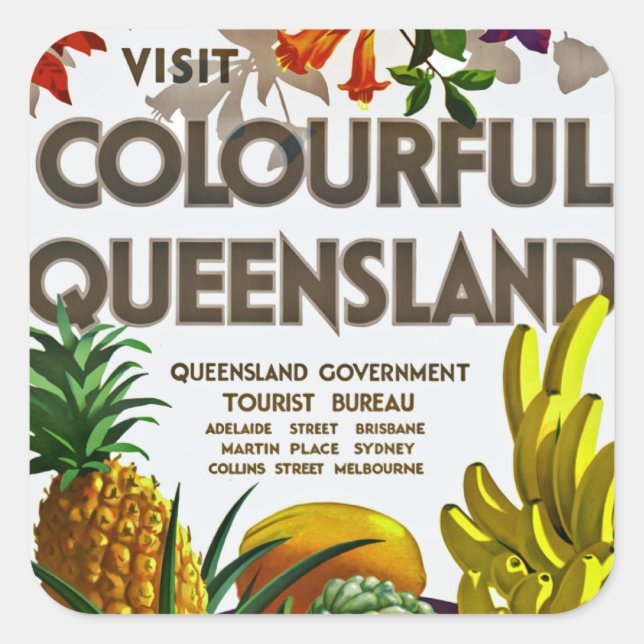 Pegatina Cuadrada Visita Colorful Queensland (Anverso)